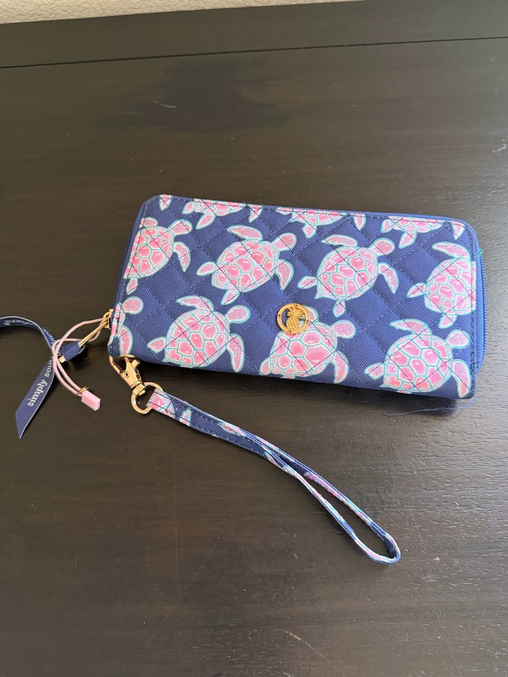 Simply southern Navy Wristlet Phone Case with Pink Turtle Print wristlet wallet